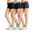 thumbnail image 1 of Emmalise Women's Active Yoga Shorts Low Rise Fold Over Workout Dance Pant (Small, 3Pk, Black Navy HthCharcoal), 1 of 5