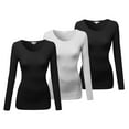thumbnail image 1 of Emmalise Women's Basic Athletic Fit Tshirt Long Sleeves Round Crew Neck Tee (3Pk 2 Black, 1 White, Large), 1 of 4