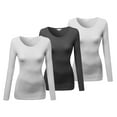 thumbnail image 1 of Emmalise Women's Basic Athletic Fit Tshirt Long Sleeves Round Crew Neck Tee (3Pk 2 White, 1 Charcoal, Medium), 1 of 4