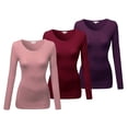 thumbnail image 1 of Emmalise Women's Basic Athletic Fit Tshirt Long Sleeves Round Crew Neck Tee (3Pk Burgundy, Clay Pink, Purple, Large), 1 of 4