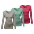 thumbnail image 1 of Emmalise Women's Basic Athletic Fit Tshirt Long Sleeves Round Crew Neck Tee (3Pk DST Sage, Hot Pink, Oatmeal, Large), 1 of 4