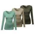 thumbnail image 1 of Emmalise Women's Basic Athletic Fit Tshirt Long Sleeves Round Crew Neck Tee (3Pk DST Sage, Olive, Sd Dollar, Small), 1 of 4