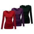 thumbnail image 1 of Emmalise Women's Basic Athletic Fit Tshirt Long Sleeves Round Crew Neck Tee (3Pk Dark Green, Purple, Dark Red, Large), 1 of 4
