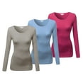 thumbnail image 1 of Emmalise Women's Basic Athletic Fit Tshirt Long Sleeves Round Crew Neck Tee (3Pk Magenta, Oatmeal, DST Blue, Medium), 1 of 4