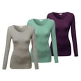 thumbnail image 1 of Emmalise Women's Basic Athletic Fit Tshirt Long Sleeves Round Crew Neck Tee (3Pk Oatmeal, DST Sage, Purple, Medium), 1 of 4