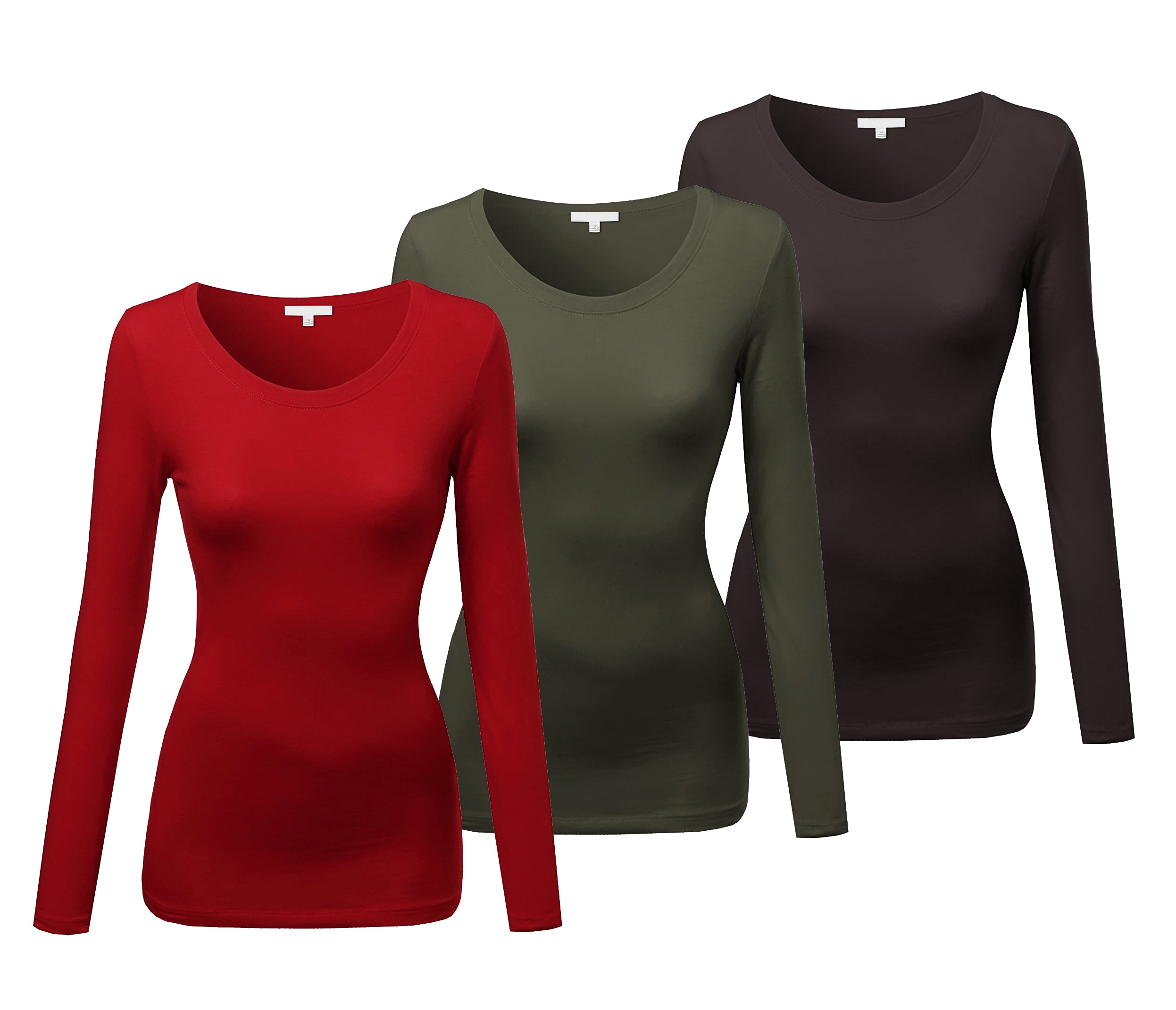 Emmalise Women's Basic V-Neck Long Sleeve Tee – Soft Stretch Cotton Blend - View #8