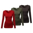 thumbnail image 1 of Emmalise Women's Basic Athletic Fit Tshirt Long Sleeves Round Crew Neck Tee (3Pk Olive, Brown, Red, Medium), 1 of 4
