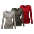 thumbnail image 1 of Emmalise Women's Basic Athletic Fit Tshirt Long Sleeves Round Crew Neck Tee (3Pk Olive, Red, Oatmeal, Large), 1 of 4