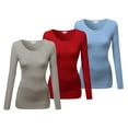 thumbnail image 1 of Emmalise Women's Basic Athletic Fit Tshirt Long Sleeves Round Crew Neck Tee (3Pk Red, DST Blue, Oatmeal, Medium), 1 of 4
