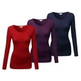 thumbnail image 1 of Emmalise Women's Basic Athletic Fit Tshirt Long Sleeves Round Crew Neck Tee (3Pk Red, Purple, Navy, Large), 1 of 4