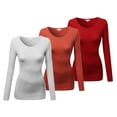 thumbnail image 1 of Emmalise Women's Basic Athletic Fit Tshirt Long Sleeves Round Crew Neck Tee (3Pk White, Coral, Red, Large), 1 of 4