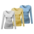 thumbnail image 1 of Emmalise Women's Basic Athletic Fit Tshirt Long Sleeves Round Crew Neck Tee (3Pk White, Lt Yellow, Lt Blue, Medium), 1 of 4