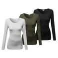 thumbnail image 1 of Emmalise Women's Basic Athletic Fit Tshirt Long Sleeves Round Crew Neck Tee (3Pk White, Olive, Black, Medium), 1 of 4