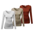 thumbnail image 1 of Emmalise Women's Basic Athletic Fit Tshirt Long Sleeves Round Crew Neck Tee (3Pk White, Taupe, Dark Rust, Small), 1 of 4