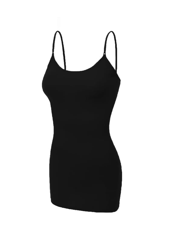 Essential Basic Women's Basic Casual Long Camisole Adjustable Strap Cami Layering Top, 1xl, Black