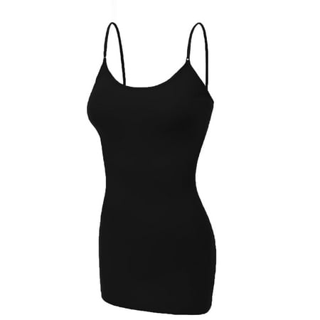 Essential Basic Women's Basic Casual Long Camisole Adjustable Strap Cami Layering Top Plus Size, 2xl, Black