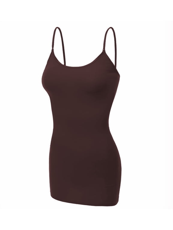 Essential Basic Women's Basic Casual Long Camisole Adjustable Strap Cami Layering Top Plus Size, 2xl, Brown
