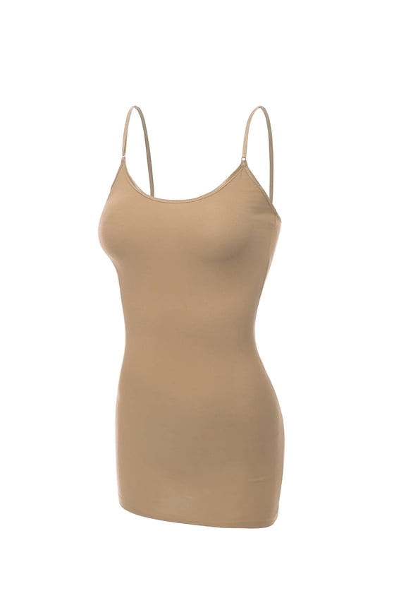 Essential Basic Women's Basic Casual Long Camisole Adjustable Strap Cami Layering Top Plus Size, 2xl, Khaki