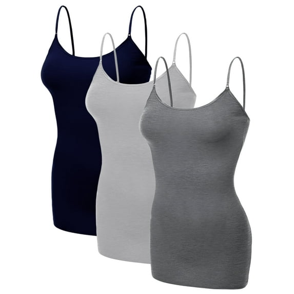 Emmalise Women's Basic Casual Long Camisole Adjustable Strap Cami Layering Top, 3xl, 3Pk Navy, Hth Grey, Hth Charcoal