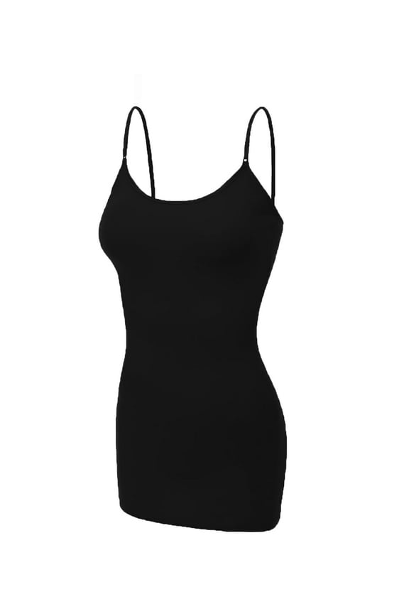 Women's Basic Casual Long Camisole Adjustable Strap Cami Layering Top Plus Size, 3xl, Black