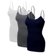 Emmalise Women's Basic Casual Long Camisole Adjustable Strap Cami Layering Top, Large, 3Pk White, Hth Charcoal, Navy