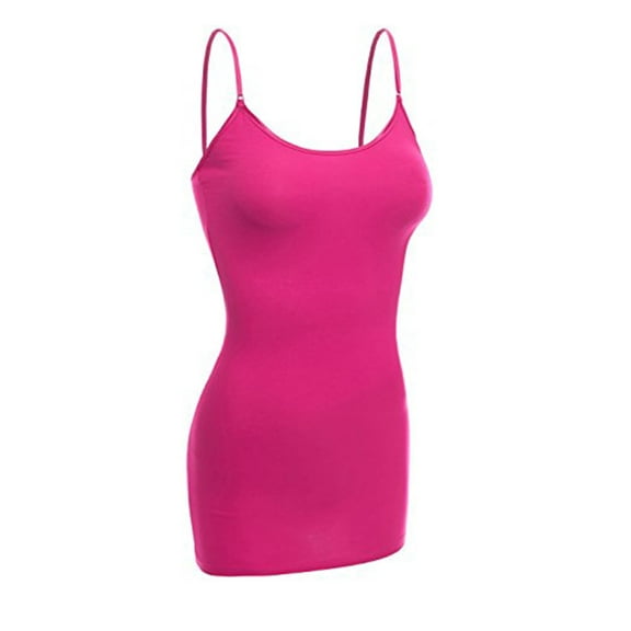Essential Basic Women's Basic Casual Long Camisole Adjustable Strap Cami Layering Top, Large, Fuschia