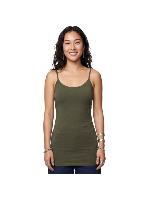 Women's Basic Long Camisole Adjustable Strap Cami, Olive