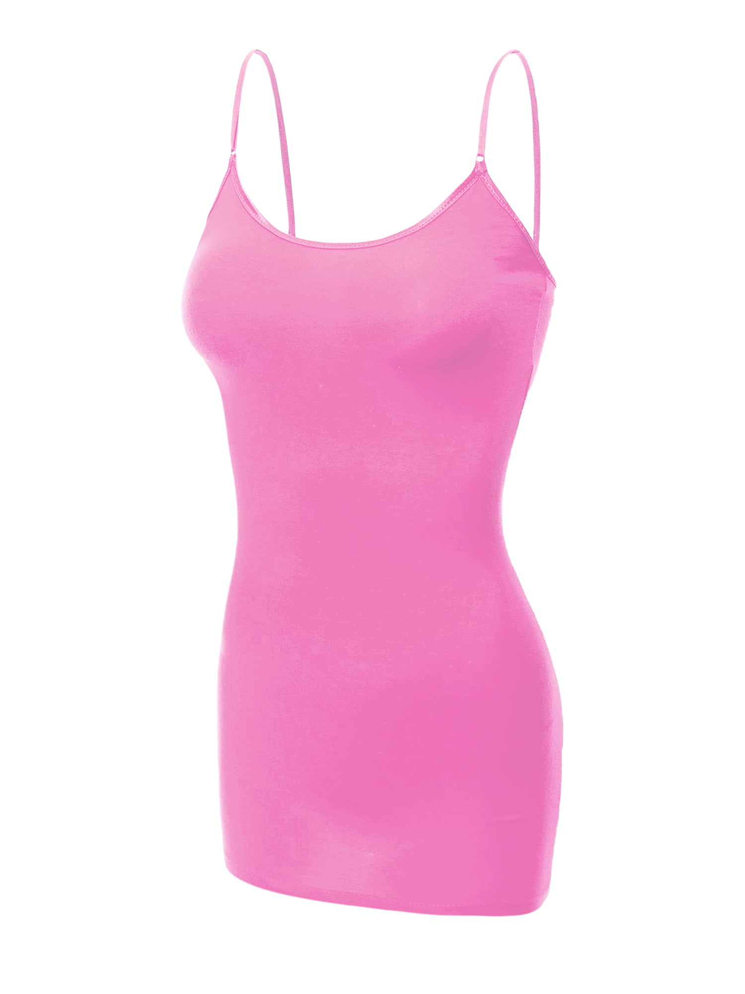 Emmalise Women's Basic Casual Long Camisole Adjustable Strap Cami Layering  Top, Medium, Neon Pink 