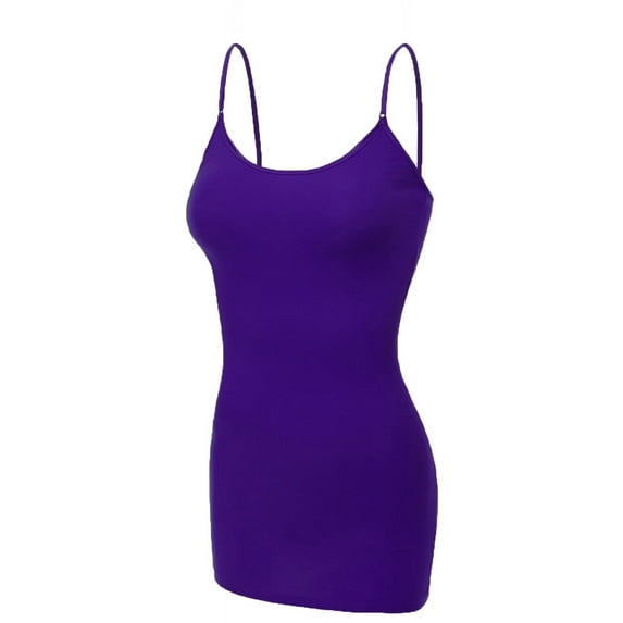 Essential Basic Women's Basic Casual Long Camisole Adjustable Strap Cami Layering Top, Medium, Purple