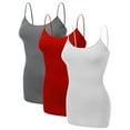 thumbnail image 1 of Emmalise Women's Basic Casual Long Camisole Adjustable Strap Cami Layering Top, Small, 3Pk Hth Charcoal, Red, White, 1 of 9