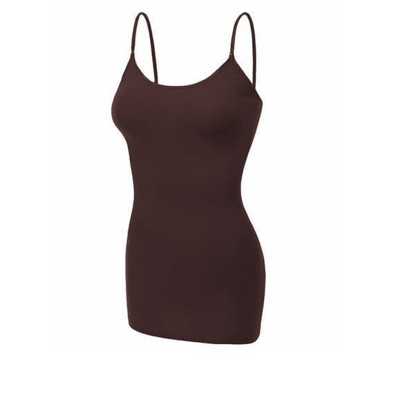 Essential Basic Women's Basic Casual Long Camisole Adjustable Strap Cami Layering Top, Small, Brown