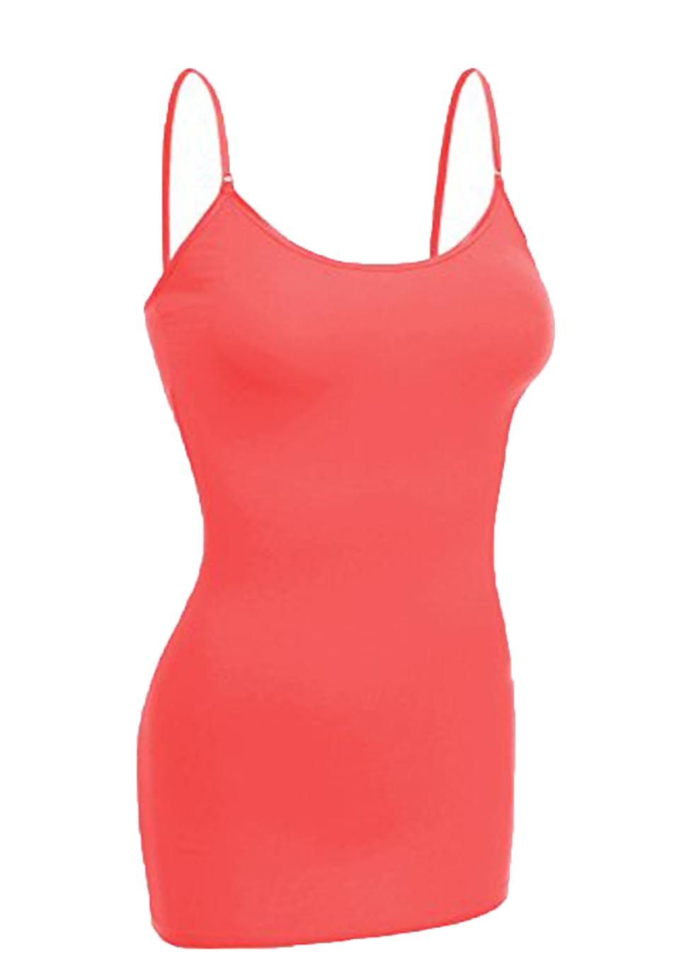 Emmalise Women's Basic Casual Long Camisole Adjustable Strap Cami Layering  Top, Small, Coral