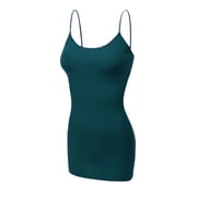 Essential Basic Women's Basic Casual Long Camisole Adjustable Strap Cami Layering Top, Small, Green Teal