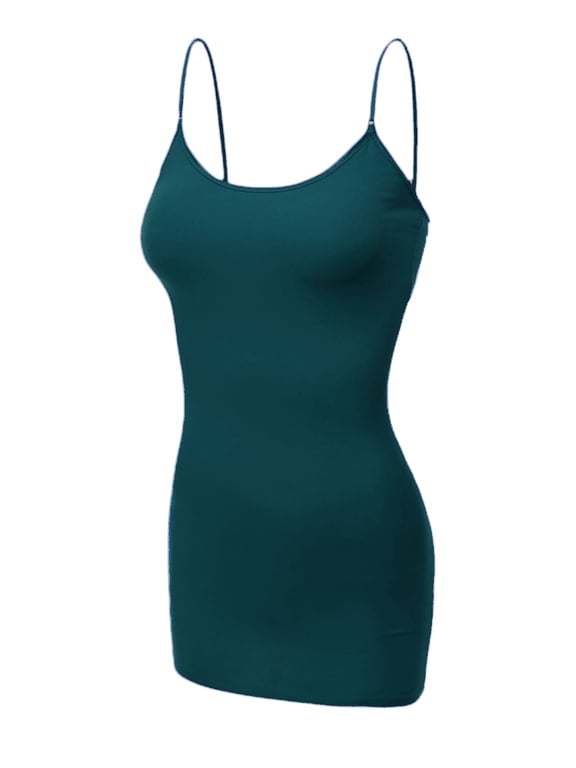 Women's Basic Casual Long Camisole Adjustable Strap Cami Layering Top, Small, Green Teal