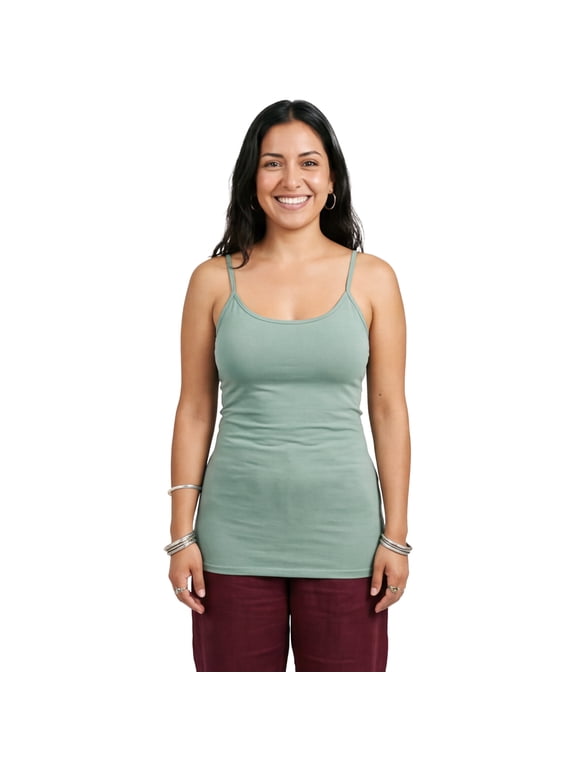Women's Basic Long Camisole Adjustable Strap Cami, Dusty Sage