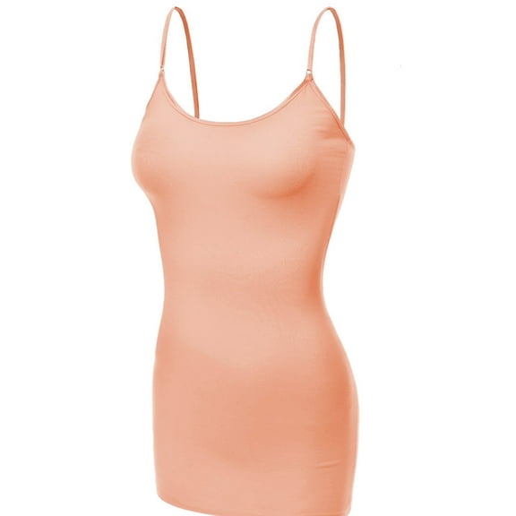 Essential Basic Clothing Women's Basic Casual Plain Long Camisole Cami Top Plus Size Tank, Peach, X-Large