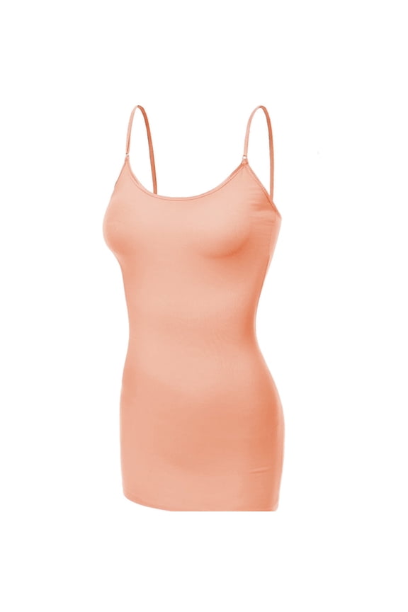 Clothing Women's Basic Casual Plain Long Camisole Cami Top Plus Size Tank, Peach, X-Large