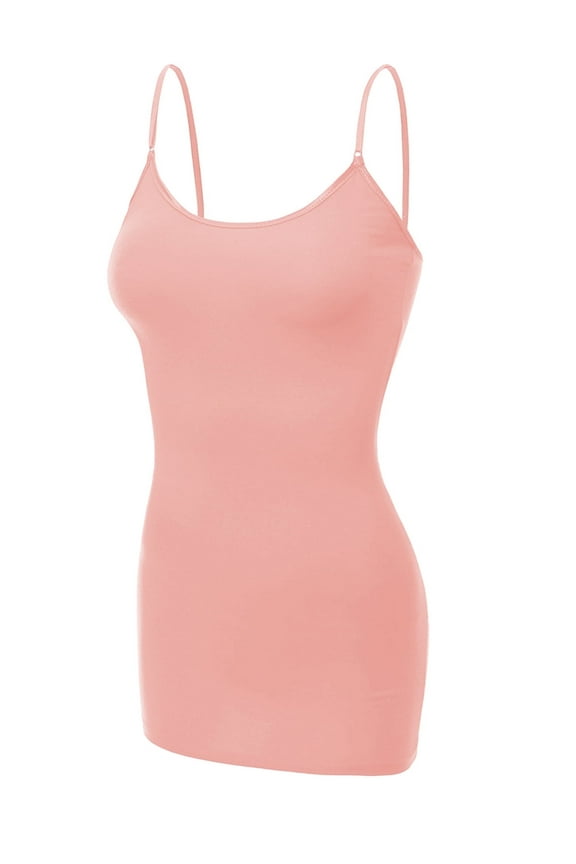 Clothing Women's Basic Casual Plain Long Camisole Cami Top Plus Size Tank, Peach, XX-Large
