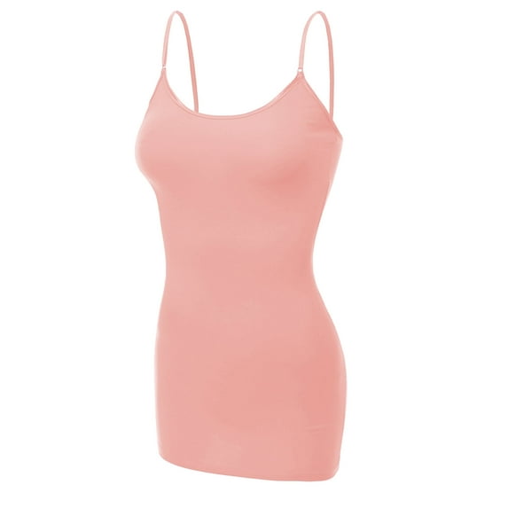 Essential Basic Clothing Women's Basic Casual Plain Long Camisole Cami Top Plus Size Tank, Peach, XX-Large