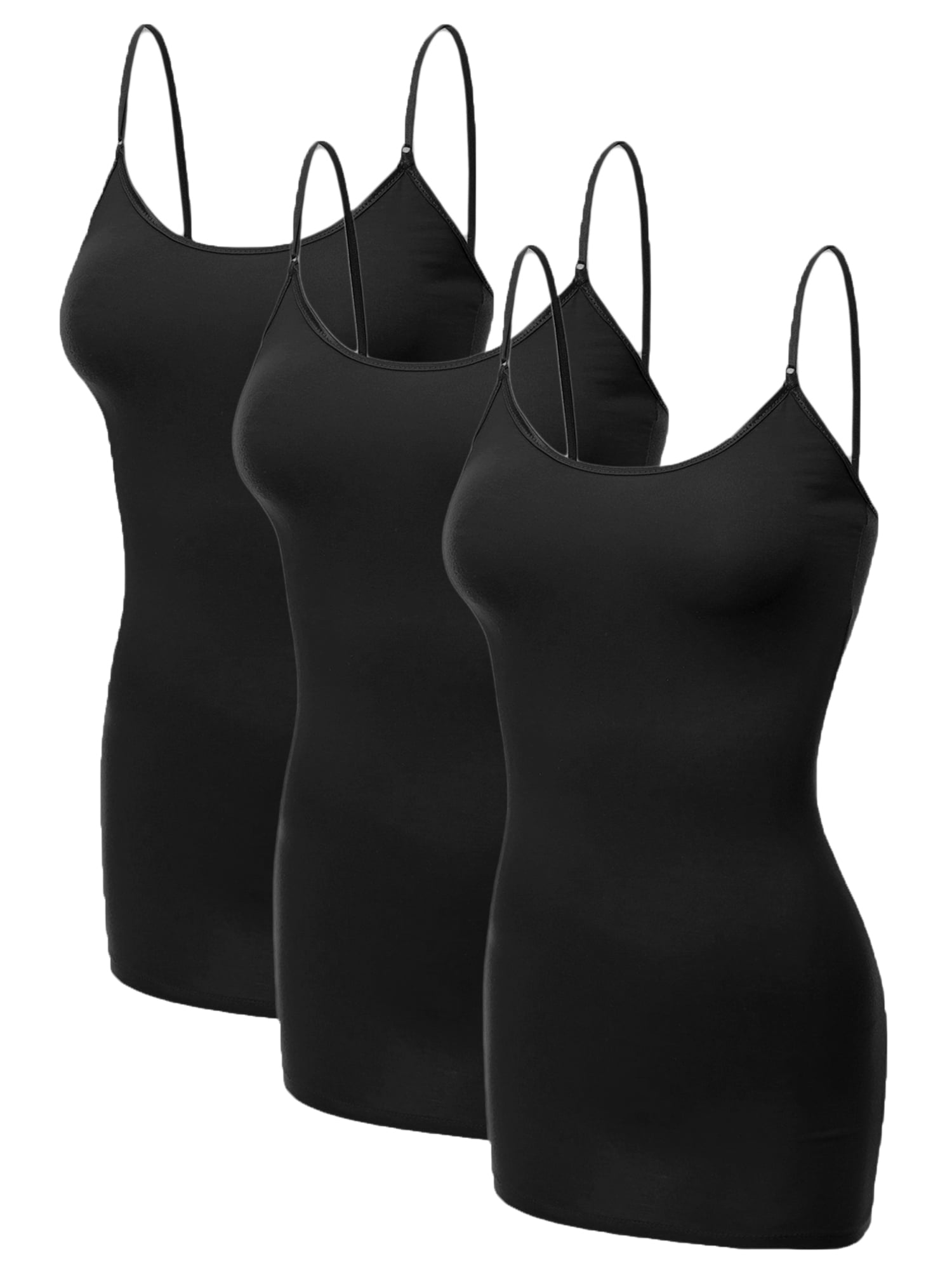 Emmalise Women's Basic Casual Long Camisole Cami Top Value Combo