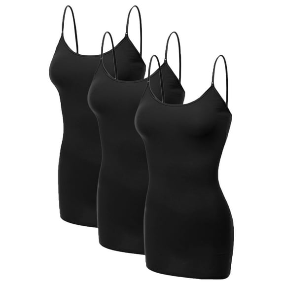 Emmalise Women's Basic Casual Long Camisole Cami Top Value Combo- 3Pk - Black, Black, Black, XX-Large