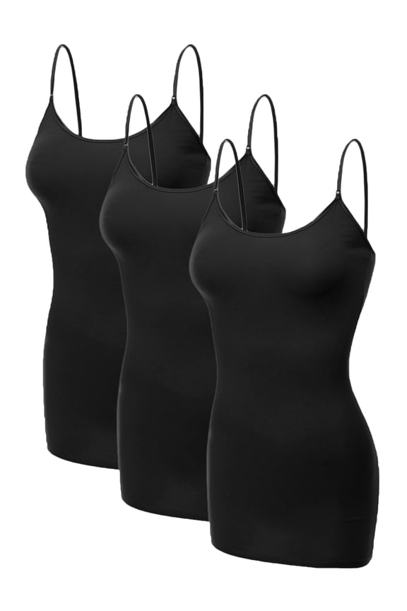 Women's Basic Casual Long Camisole Cami Top Value Combo- 3Pk - Black, Black, Black, XX-Large