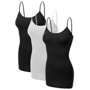 Emmalise Women's Basic Casual Long Camisole Cami Top Value Combo- 3Pk - Black, Black, White, XX-Large