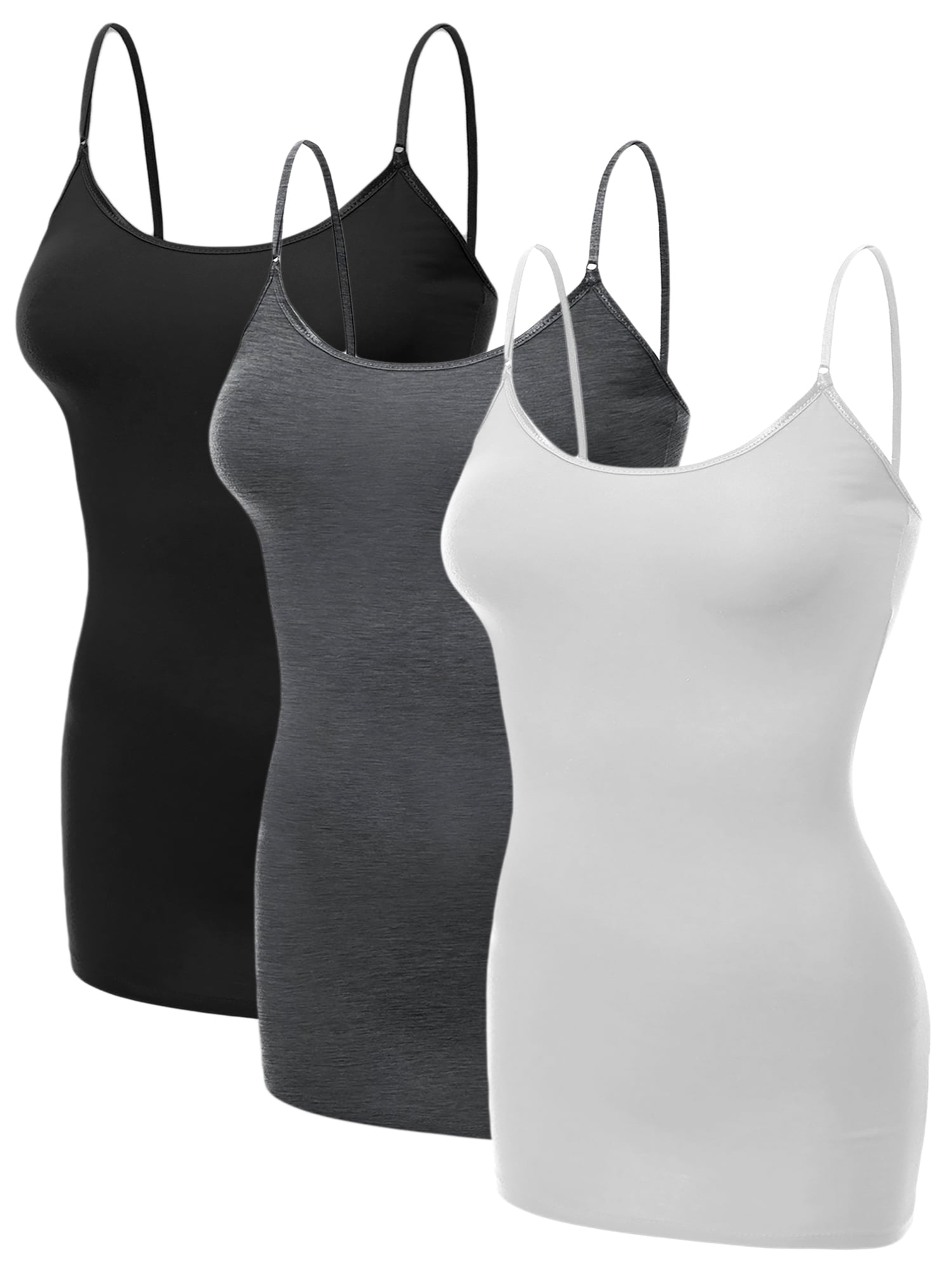 Emmalise Women's Built-In Bra Camisole Tank Top 4-Pack - Medium (Black, Burgundy, Red, White)