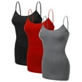 thumbnail image 1 of Emmalise Women's Basic Casual Long Camisole Cami Top Value Combo- 3Pk - Black, Red, HthCharcoal, Large, 1 of 8