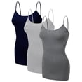 thumbnail image 1 of Emmalise Women's Basic Casual Long Camisole Cami Top Value Combo- 3Pk - Navy, HthGray, HthCharcoal, XX-Large, 1 of 8
