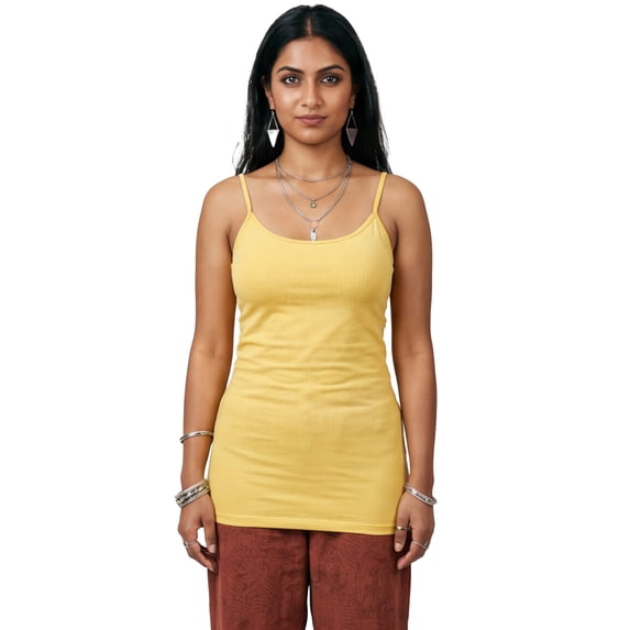 Emmalise Women's Basic Long Camisole Adjustable Strap Cami, Butter