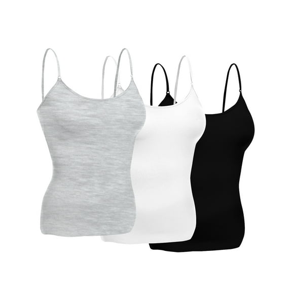 Emmalise Women's Basic Short Camisole Adjustable Strap Layering Cami Tank Top (3Pk Blk, Hgray, White, Small)
