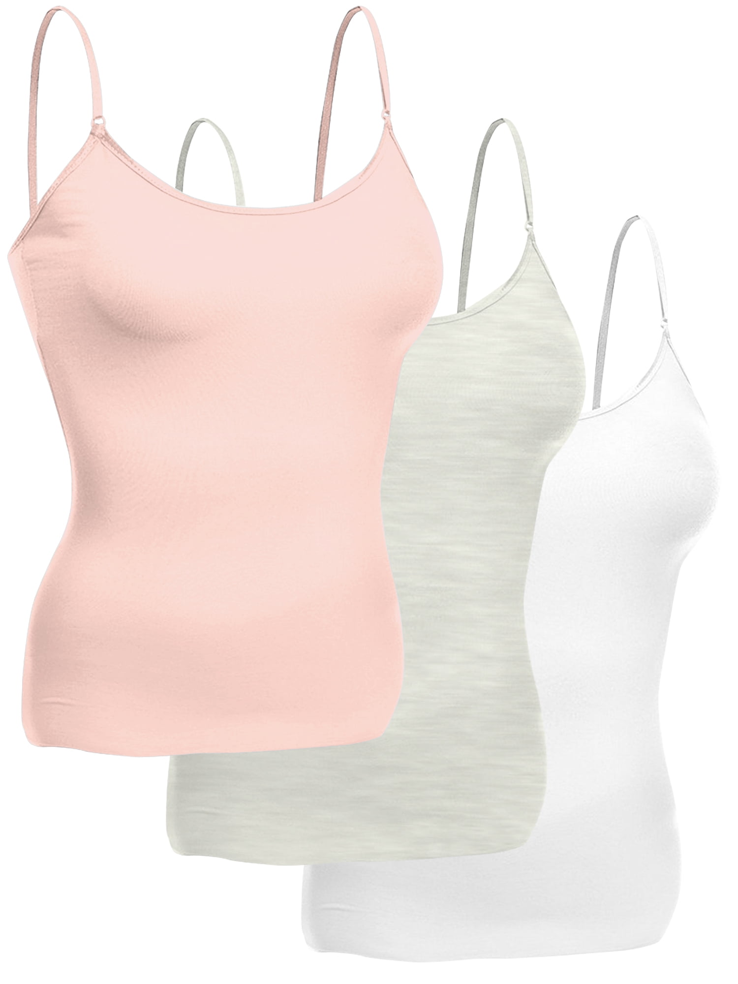 Emmalise Women's Camisole With Built-In Bra (4-Pack) - Wireless Fabric Support, 95% Cotton 5% Spandex, Adjustable Straps