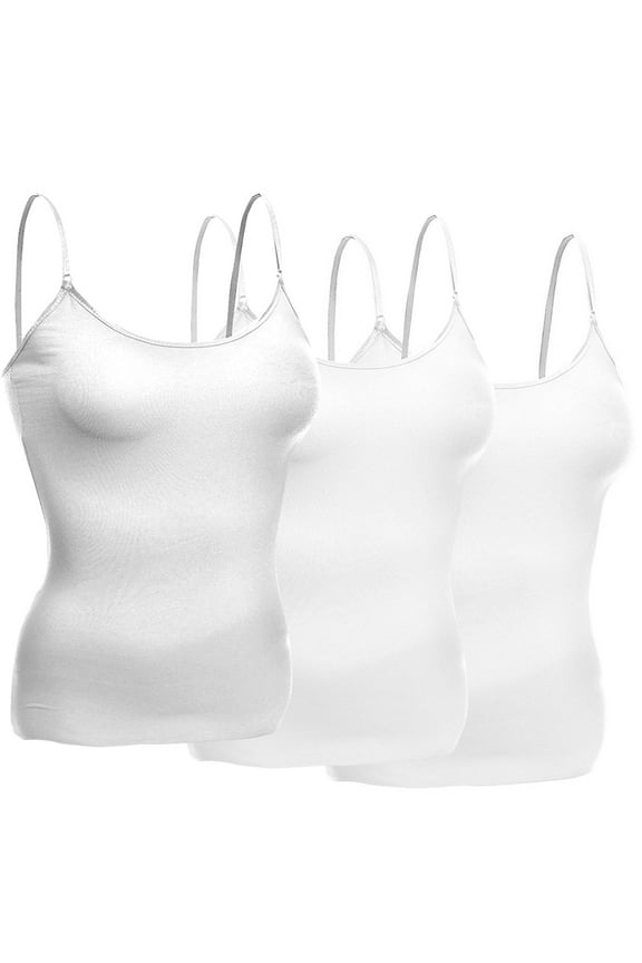 Women's Basic Short Camisole Adjustable Strap Layering Cami Tank Top (3Pk White, White White, Medium)
